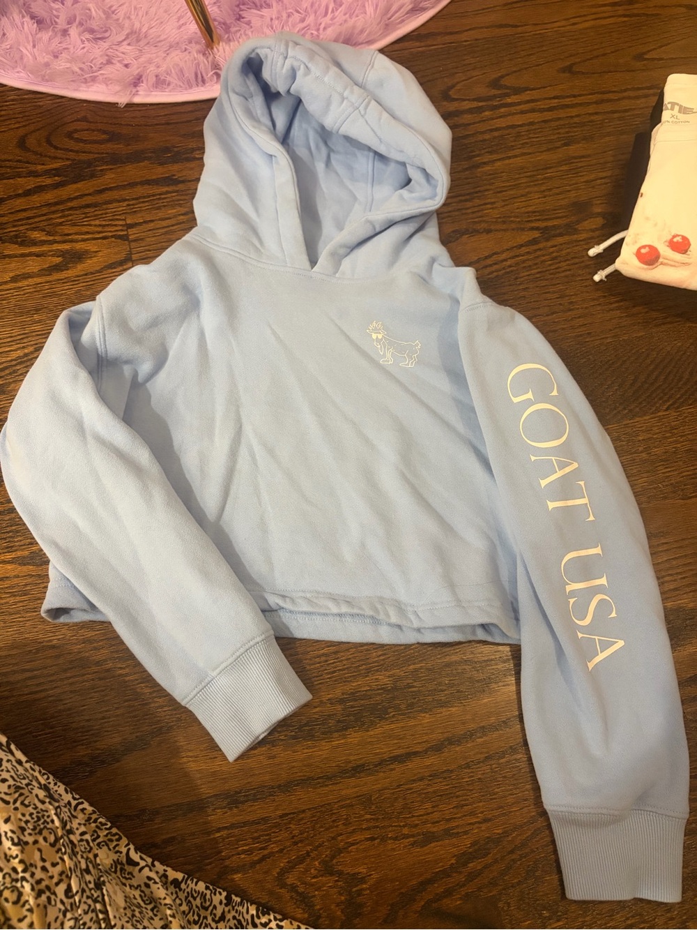 GOAT USA light blue cropped hoodie in size youth XL